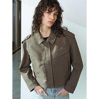 French Connection Faux Suede Aviator Cropped Jacket