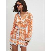 River Island Two Tone Belted Shirt Dress - Orange