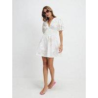 River Island Cornelli Floral Poplin Mini Dress - White
