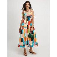 River Island Cotton Painted Check Maxi Dress - Orange