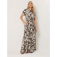 Long Tall Sally Abstract Shirred Waist Maxi Dress - Brown