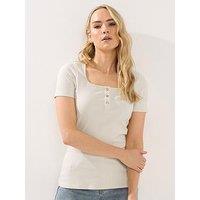 Long Tall Sally Rib Square Neck Button Detail T-Shirt - Cream