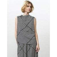 French Connection Geometric Striped Asymmetric Sleeveless Draped Blouse