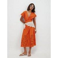 River Island Embroidered Midi Dress - Orange