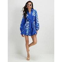 River Island Two Tone Belted Shirt Dress - Blue