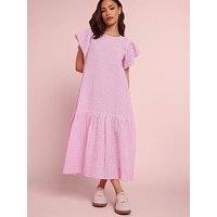 Pixiegirl Petite Gingham Drop Waist Midaxi Dress - Pink