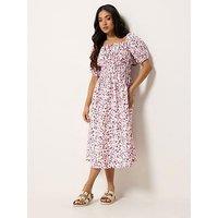Pixiegirl Petite Animal Print Puff Sleeve Midi Dress - Pink