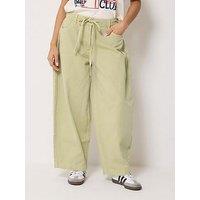 Pixiegirl Petite Tie Waist Wide Leg Jean - Green