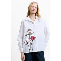 French Connection Cotton Long Sleeve Button Flower Design Shirt - White