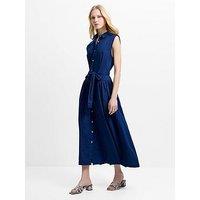 French Connection Cotton Collared Belt Midi Dress - Blue