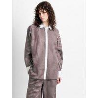 French Connection Cotton Pinstripe Collared Long Sleeve Button Shirt - Brown