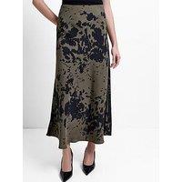 French Connection Aria Satin Khaki Midi Skirt - Green
