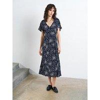 French Connection Polka Dot V-Neck A-Line Flutter Sleeve Midi Tea Dress