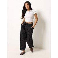 Pixiegirl Petite Self Belt Poplin Barrel Trousers - Black