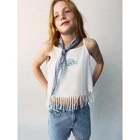 Mango Girls Western Fringed Vest Top - White