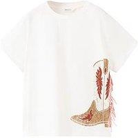 Mango Girls Cowboy Boot Short Sleeve T-Shirt - Light Cream