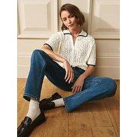 Laura Ashley Short Sleeve Polo Cardigan - Cream