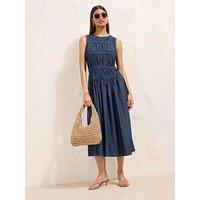 Friends Like These Women'S Shirred Waist Chambray Midaxi Dress - Blue