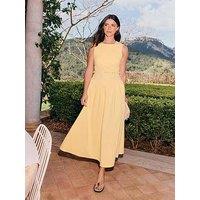 Friends Like These Drop Waist Belted Midi Structured Dress- Buttermilk Yellow