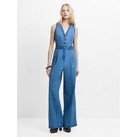 French Connection Cotton Denim V-Neck Wide Leg Jumpsuit