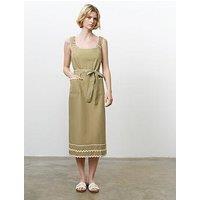 French Connection Cotton Scallop Square Neck Midi Dress - Green