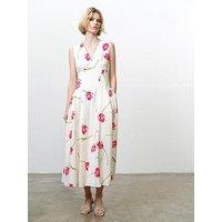 French Connection Floral Print Draped V-Neck Flowy Midi Dress