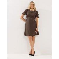 Long Tall Sally Ruched Sleeve Mini Dress - Brown