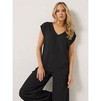 Long Tall Sally Bubble Textured Sleeve T-Shirt - Black