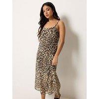 Pixiegirl Petite Animal Print Layered Maxi Dress - Brown