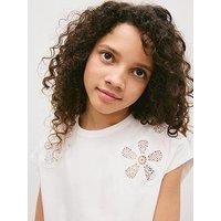 Mango Girls Cut Out Flower Short Sleeve T-Shirt - White