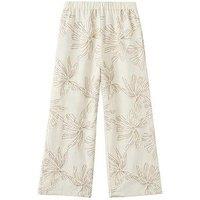 Mango Girls Flower Embroidered Co-Ord Trousers - Beige