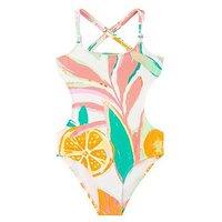 Mango Girls Cut Out Orange Swimsuit - White