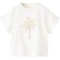 Mango Girls Embroidered Palm Tree Short Sleeve T-Shirt - Light Cream