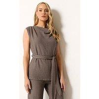 Long Tall Sally Sleeveless Textured Belted T-Shirt - Brown