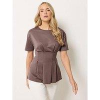Long Tall Sally Pleated Detail Top - Brown