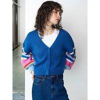 French Connection Colourful Knit V-Neck Cardigan - Blue