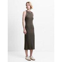 French Connection Cotton Blend Jersey Contrast Trims Sleeveless Midi Dress