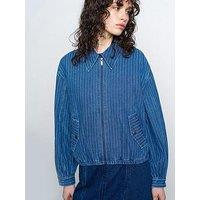 French Connection Cotton Pinstripe Denim Bomber Jacket