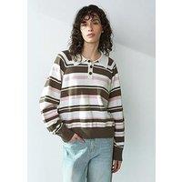 French Connection Striped Rugby Style Polo Knitted Jumper