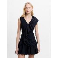 French Connection Era Poplin Asymmetric Frill Mini Dress - Black
