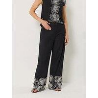 Long Tall Sally Floral Embroidered Wide Leg Trousers 34" - Black