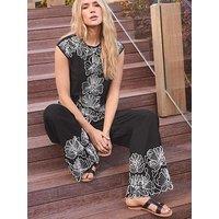 Long Tall Sally Floral Embroidered Wide Leg Trousers 36" - Black