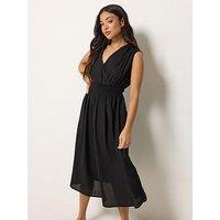 Pixiegirl Petite Wrap Front Midi Dress - Black