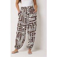 Pixiegirl Petite Wide Abstract Harem Trousers - Brown