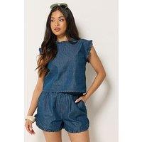 Pixiegirl Petite Denim Frill Top - Blue