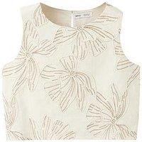 Mango Girls Flower Embroidered Co-Ord Blouse - Beige