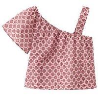 Mango Girls Floral One Shoulder Co-Ord Blouse - Dark Red
