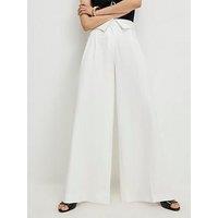 River Island Foldover Waistband Wide Trouser - White