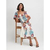River Island Two Tone Floral Midi - White