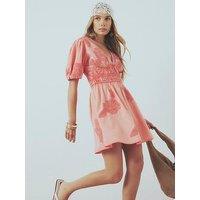 River Island Short Sleeve Cornelli Mini Dress - Pink